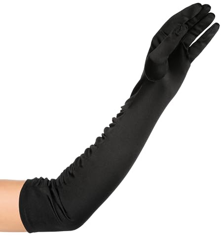 KarneLux Damen Handschuhe Lang - 1 Paar Abendhandschuhe für Damen zu Karneval, Fasching oder Halloween - Kostüm Accessoire, Zubehör für Burlesque, Charleston und 20er Jahre Verkleidungen