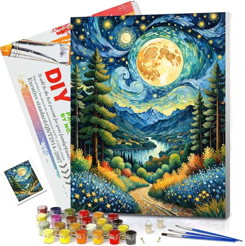JATOK Paint by Numbers for Adults with Frame, Painting Kits for Beginners On Clear Colored Canvas, Easy DIY Acrylic Pigment Drawing Paintwork for Home Wall Decor, Landscape 30x40CM/12x16in