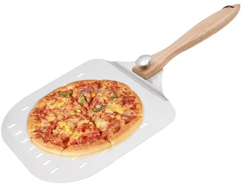 Aluminium-Pizzaschieber, Pizzaschieber Edelstahl Perforiert, Abnehmbarer Holzgriff, 30cm Pizzaschieber Groß, Stabileres Profi Heimgebrauch Pizza Schaufel, für Backen von Handgemachter Pizza, Brot