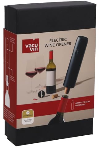 Vacu Vin elektrischer Weinöffner mit Folienschneider, wiederaufladbar, öffnet bis zu 35 Flaschen, ideal für Zuhause, Küche und jede Gelegenheit, inkl. Geschenkbox