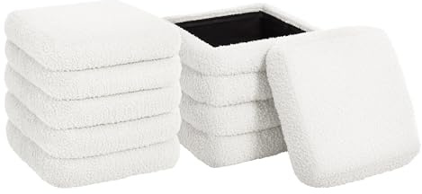 eSituro 2er Set Sitzhocker mit Stauraum, Faltbarer Hocker, Polsterhocker aus Teddystoff, Fußhocker Sitzwürfel Aufbewahrungshocker, für Wohnzimmer Schlafzimmer, Weiß