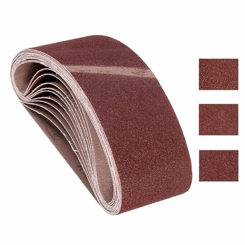 Kozelo 9 Piezas de Bandas de Lijado 76mm x 533mm 80/120/150 Grano Óxido de Aluminio Papel de Lija Abrasivo para Lijadora de Banda Molienda de Metal Trabajo en Madera Eliminación de Óxido