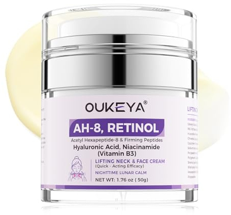 OUKEYA Retinol Halskräm mot rynkor – Fasthet & Elasticitet, Fuktgivande Anti-Age Hals & Dekolletagekräm med Hyaluronsyra & Kollagen – Hudvård för Hals & Bröstområde, 50g