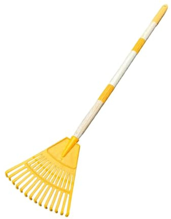 MagiDeal Petit râteau à feuilles, outil de jardinage avec manche en bois, râteau amovible en acier à 3 sections pour enfants, pour parterres de fleurs, Jaune