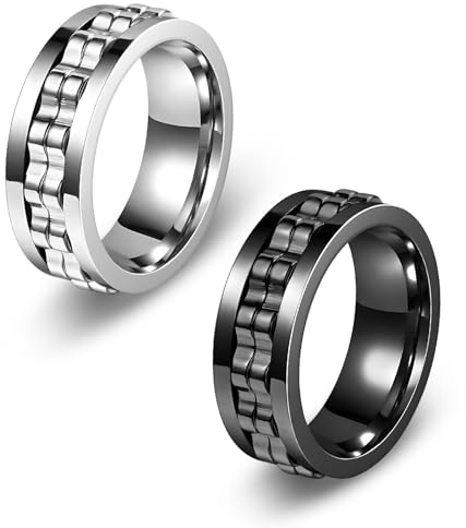 ZexJpr Bague Anti-Stress, Ensemble de 2 Bague Fidget en Acier Inoxydable et Argent, Bagues Tournantes Contre l'Anxiété pour Adultes, Accessoire de Mode Idée Cadeau, Convient comme Cadeau de Fête