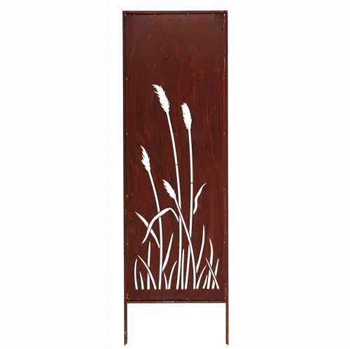 Kapaga Brise-vue en métal, 160 x 50 cm, aspect rouille, brise-vue, décoration de jardin, rouille (herbe de la pampas)