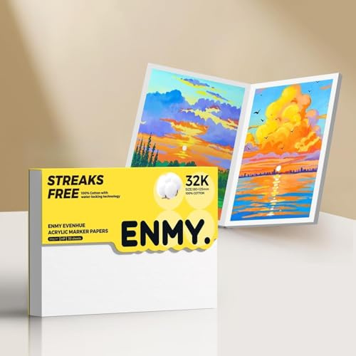 ENMY Acrylic Marker Sketch Pad, 7 x 4.9 Inch 30 Sheets, Double Sided Bleed Proof Heavyweight 300gsm 140lb 100% Cotton Marker Paper, Glue Bound Drawing Pad with Hard Backing