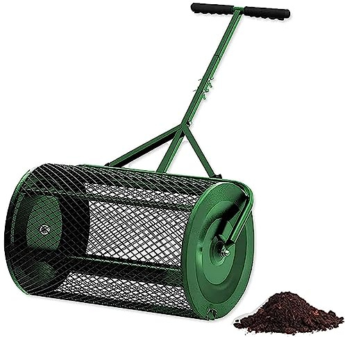 Rouleau à gazon en métal de 60 cm pour jardin et gazon – Épandeur de gazon durable pour compost, fumier et terre végétale – Poignée réglable en forme de T pour une utilisation facile