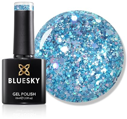 Bluesky Gel Nail Polish 10ml, Ice Queen Energy - Sparkle 03, Blue Glitter Gel Nail Polish for 21 Day Manicure, Requires Curing Under LED UV Nail Lamp