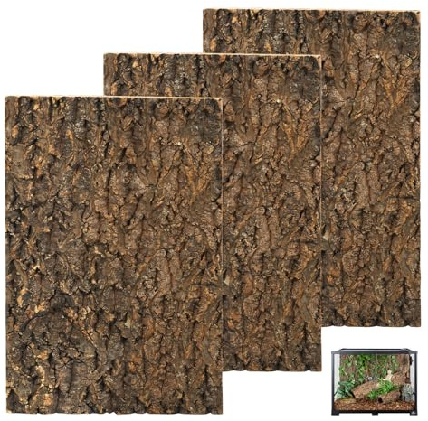 GOMETY 3 st Korkbark Bakgrund för Terrarium 30x20cm, Naturlig Träbarksoptik, Terrarium Bakgrund Deko, Klättryta för Reptiler som Gecko, Bartagame, Sköldpadda och Orm