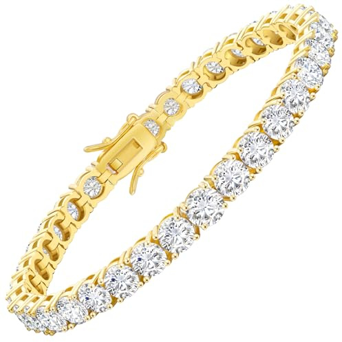 KRKC Tennisarmband für Damen in Gold, Wahlweise 5 mm Breite, 16,5 cm Länge