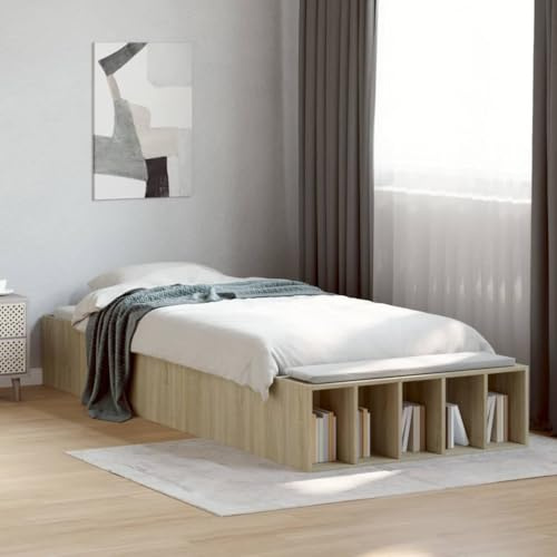 QJBSAVVA Bettgestell Sonoma Eiche 90x190 cm Holzwerkstoff mit Stauraum Modernes Jugendbett Einzelbett für Schlafzimmer Gästezimmer Teenagerzimmer