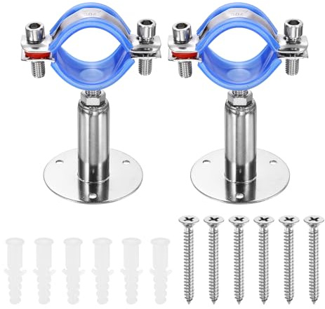 sourcing map 2 Set Wall Mount Ceiling Mount Pipe Supports 304 Stainless Steel Adjustable Pipe Bracket Clamp with Screws for OD Pipe 1.5-1.6 (38-40mm) Adjustable Height 50-100mmmm