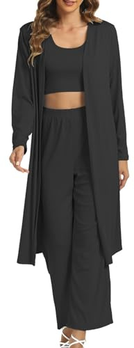 Conjunto de 3 piezas para mujer musulmana, traje largo para el tiempo libre con pantalones y cárdigan, estilo tradicional, cómodo, festivo, boda, traje de casa, ropa de salón, O negro., M