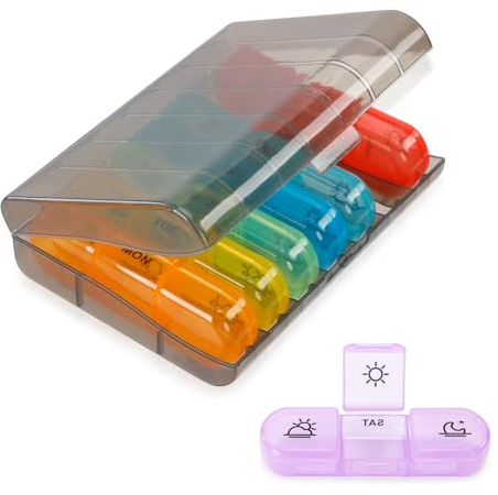 Tablettenbox 7 Tage Morgens Mittags Abends, Medikamentenbox 3 Fächer, Wöchentliche Pillendose für Medikamente & Supplemente, Tabletten Organizer Klein (Schwarz)