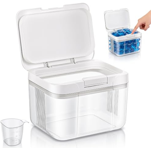 JIZZU 2.9L Clear Laundry Pods Storage Container with Press-and-Pop Lid | Large Capacity Washing Pods Container, Sealed Detergent Storage with Measuring Cup for Laundry Room, Kitchen Organization