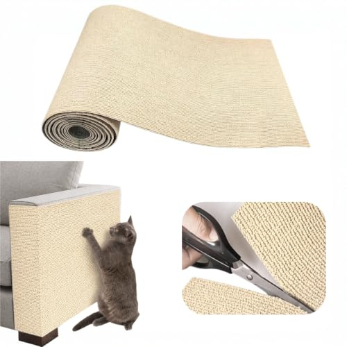 Selbstklebend Kratzmatte, 300 x 40 cm Kratzschutz Sofa Katze, Trimmbarer Schutz gegen Katzenkratzer für Katzenständer Holzgriff Katzenturm Wände, Khaki