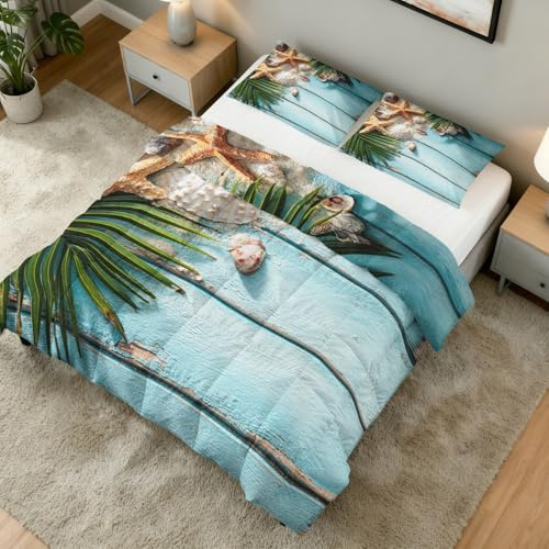 Meerestiere Bettdecke 135x200 4 Jahreszeiten, Meer Sterne Blau Bettdecke Ohne Bezug Warm Steppdecke Ganzjahresdecke Winterdecke Mit Kissenbezug, Schlafzimmer Deko Meerestiere