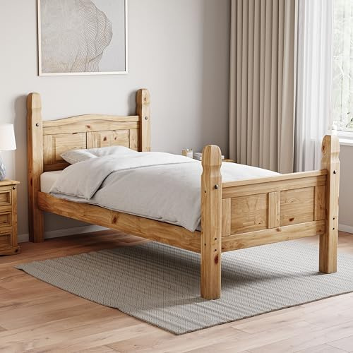 Vida Designs Corona Single Bed Frame | High Foot End | Solid Pine Wood | 110 H x 206.4 W x 102.4 D cm | Reinforced Slats | Underbed Storage | Multi-Support Base | Bedroom Furniture