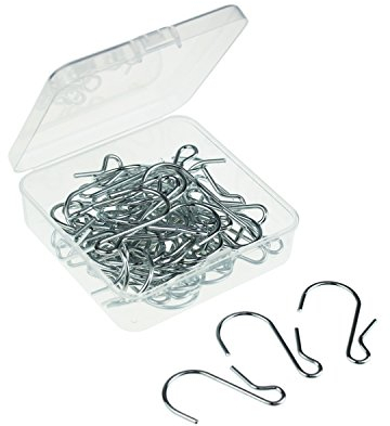 LJY 50 Pieces Clip Type Pot Rack Hanging Gutter Grid Hooks S Shaped Metal Hangers with Plastic Storage Box for Kitchen Bedroom Office Wire Shelving Pegboard