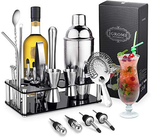Igrome Coctelera de Cóctel 750 ml,Cocktail Shaker Set en Acero Inoxidable Kit Cocktail 16PCS para Vino,Boston,Bebida,Bar,Fiesta,Regalo de Familia