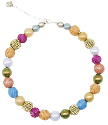 Feliss Handmade: Ketten aus Perlen, Halskette Damen. Statement Kette 45 cm lang in Boho Style. Choker Halsband, aesthetic Necklace Schmuck. Beads Perlenkette für Frauen in bunt mit Glasperlen