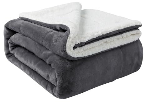 Aspire Homeware Sherpa Fleece Blanket Grey Bed Throws Blankets for Sofas Soft Fluffy Thick Large Blanket Reversible Microfiber Throw (Single (130 x 150 Cm))
