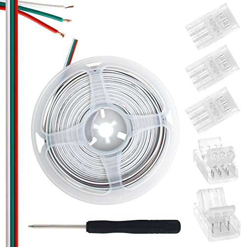 Aroidful LED Verlängerungskabel 5M 22AWG 3 Polig LED Verbindungskabel | inkl. 5 lötfreie SMD Kristallverbinder, 3-poliger 10mm Stecker für ein- und zweiseitige platierte LED Streifen