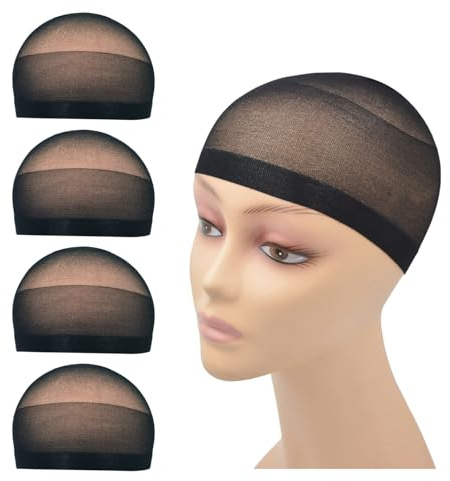 4 Stück Perückenkappen Stretch Nylon Perückenstrumpfkappen für Frauen Männer (Nylon Wig Cap, Schwarz)