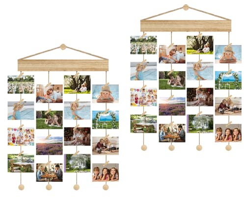 Genérico ABACHI WOOD-Cornice per foto in legno, da appendere a parete, con pinzette, per artigianato, decorazione della casa e regali (40 x 4 x 2 cm), 2 confezioni