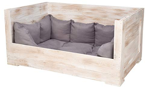 Kistenkolli Altes Land Hundebett Balu aus Holz mit Kissen 115x54x40,5cm Hundekorb Hundekissen Schlafplatz Vintage Hundesofa