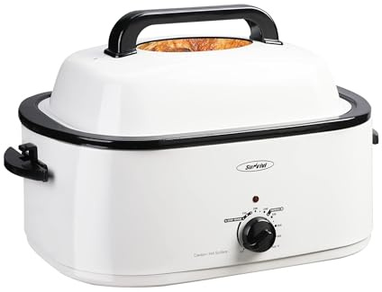Sunvivi 26 Quart Electric Roaster with Removable Pan, 30 LB Electric Turkey Roaster Oven with Visible & Self-Basting Lid,Large Roaster with Turkey Holder and Cool-Touch Handles,White Body