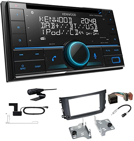 Kenwood DPX-7300DAB 2-DIN Autoradio mit Bluetooth Digitalradio DAB+ USB CD passend für Smart ForTwo 2010-2015 schwarz
