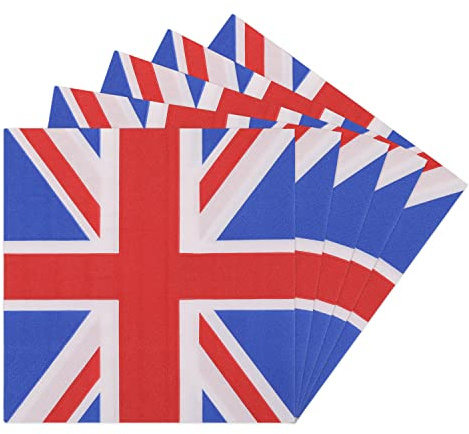 Trimming Shop Union Jack Napkins 60pcs – UK Flag Paper Napkins 26cm, British Party Tableware for Street Parties, VE Day, King’s Birthday, BBQ, Pub & Royal Celebrations