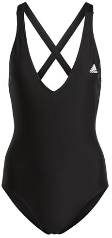 adidas Donna Partial 3-Stripes Swimsuit, Black / White, 34