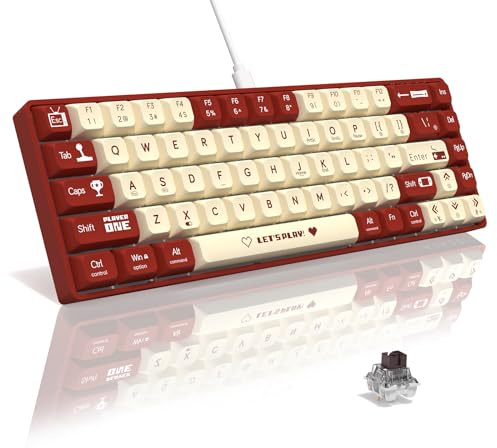 AJAZZ AK680 Tastiera da gioco meccanica hotswap cablata al 65%,anti-ghosting portatile a 68 tasti,illuminazione arcobaleno programmabile,sandwich EVA,ergonomica,interruttore marrone per MAC/WIN-Rosso