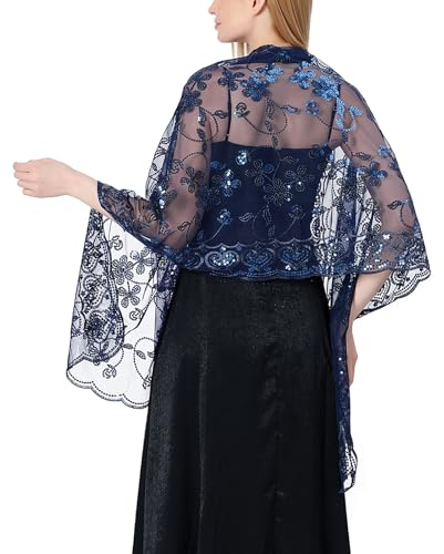 Ladiery Damen Pailletten Floral Schals und Stola für Abendkleid,Glitzer Festlich Hochzeit Stole Tuch für Abend Party
