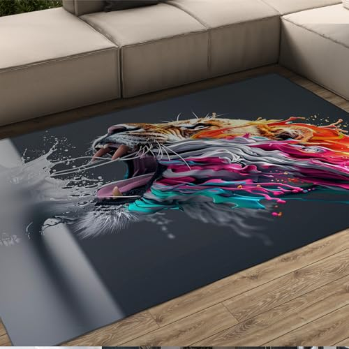 HOBBOY Abstrakte Kunst Bereich Teppiche Bunte Löwe 3D Druck Großer Teppich für Wohnzimmer Schlafzimmer Aquarell Graffiti Boden Teppich Haustür Matte 180 x 270 cm
