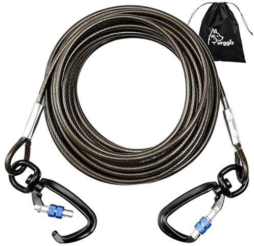 Cable de amarre para perros, cable de 10/15/20/30/50 pies para patio y campamento al aire libre, correa resistente para perros medianos y grandes, a prueba de mordidas, resistencia a la rotura de 1000