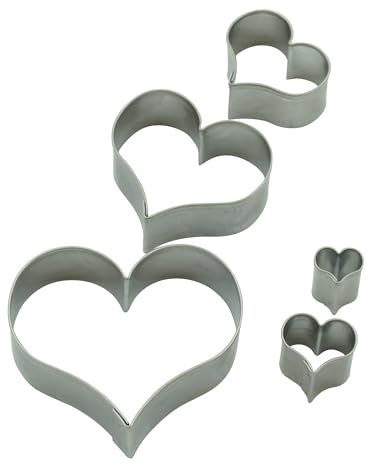 BekkiB - 5er-Set Ausstecher Herz - 5 Größen - Spülmaschinengeeignete Ausstechformen aus Edelstahl - Zum Backen für Plätzchen & Linzer Augen - 7382