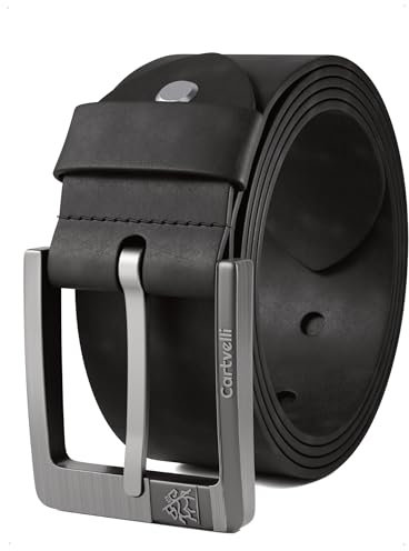Cartvelli Premium Ledergürtel Herren Schwarz 125cm Made in Germany mit Geschenkbox Echt-Leder Herrengürtel Vollleder Jeansgürtel breiter Leder Gürtel 40mm Anzug jeans chino pants M24s-125