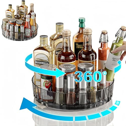 Alluring 2Pcs Drehteller Kühlschrank Organizer 21cm, Küchen Gewürzregal Gewürz Organizer Drehbares Organizer für Schrank Unterschrank Waschbecken Schminktisch 360° Drehbarer Gewürzhalter – Transparent