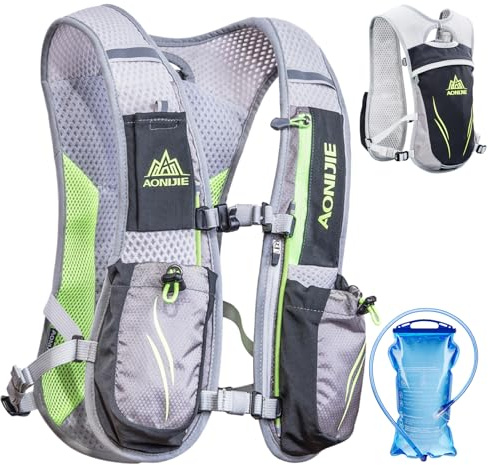 TRIWONDER Zaino Trail Running 5L Uomo Donna - Zaino Corsa Idratazione con Borraccia, Ultra Leggero Traspirante per Maratona Trekking Corsa Notturna (Grigio - zaino con 1 sacca idrica 1,5L)