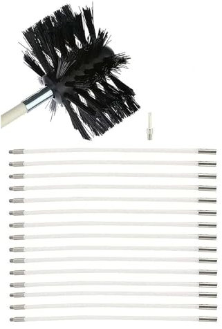 ROUYA chimney sweep kit Chimney Cleaner Stove Pipe Brush Fireplace Brush Fireplace Broom Rods Brush Cleaning Tool Set Interior Wall(15 Rods,410mm)
