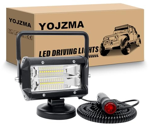 YOJZMA 5 pollici 72W Faro da lavoro a LED con base magnetica, 12V 24V | Spina accendisigari 5m, maniglia portatile, impermeabile IP67, 12V/24V, faro di profondità per fuoristrada 4x4/SUV/ATV/UTV