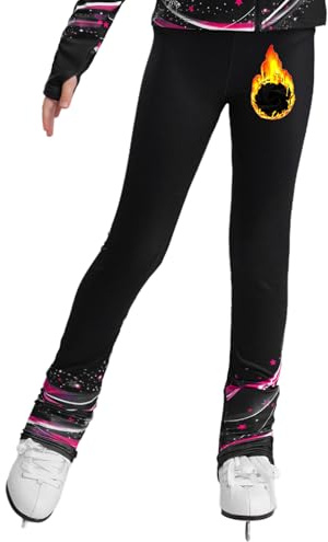 Kaerm Konståkningsbyxor, termobarn, flickor, fodrade träningsbyxor, hög midja, varma leggings, färgblock, lapptäcke, sportbyxor, stretch, Het rosa B, 158-164