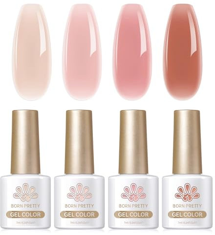 Born Pretty UV Nagellack Jelly Weiß Nude Rose - Gel Nagellack UV Natur Kristall Transparent UV Lack Weiches Blütenblatt Serie Maniküre und Nagelkunst DIY zu Hause