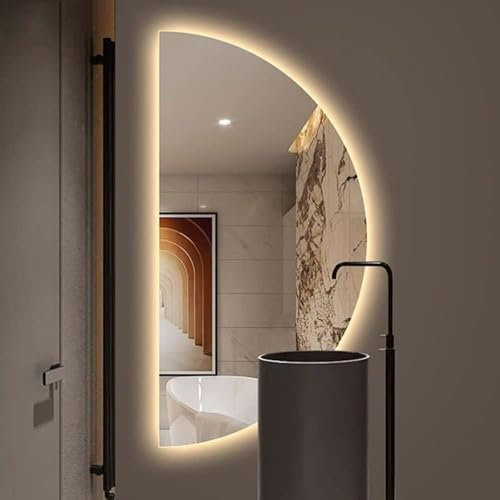 NOIRDA Specchio da Bagno Semicircolare Irregolare, Specchio Cosmetico Illuminato A Mezzaluna, Specchio da Trucco, Retroilluminato, Antiappannamento, Antideflagrante, per Ingresso, Camera da Letto