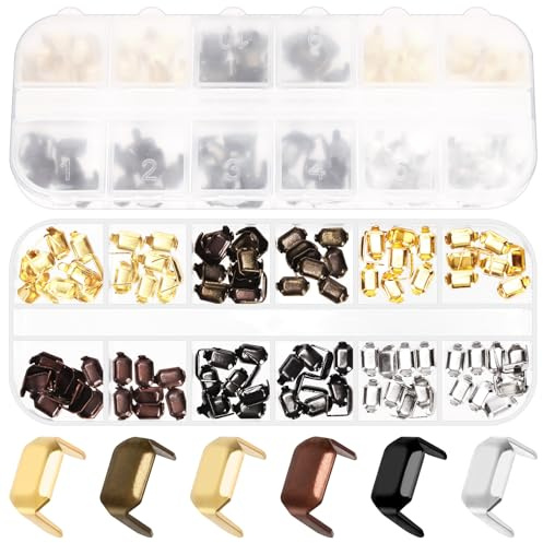 Glarks Set di 120 graffette in ottone per pelle, 8,3 x 5 mm, 6 colori, rivetti a griffe per pelle, graffette rettangolari in metallo per riparazione di cinture
