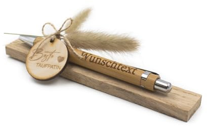 VmG-Store Holz Kugelschreiber als Geschenkidee zum Muttertag Mama Vatertag Geburtstag Papa Oma und Opa Arbeitskollege Freundin Freund (Mit Wunschname, 17 Beste Taufpatin)